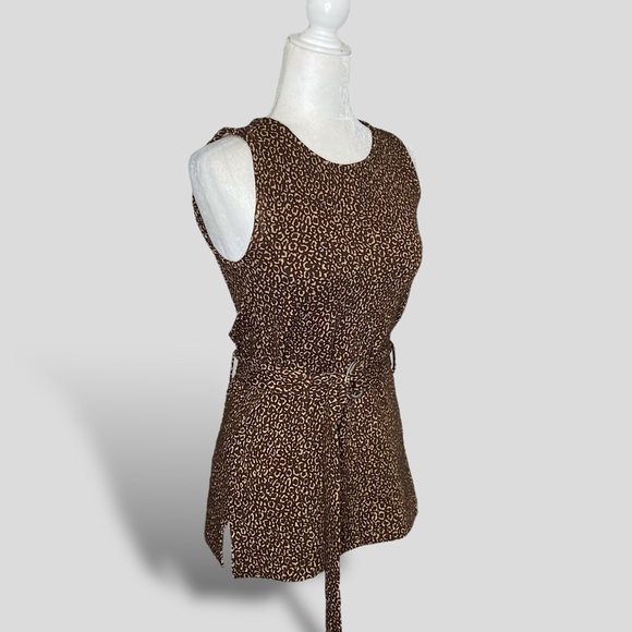Ann Taylor Sleeveless Belted Leopard Stretch Animal Print Belt Top - Picture 4 of 9